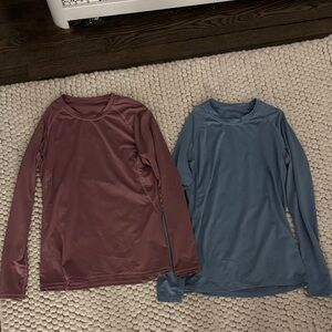 Long Sleeve Active Tops in Mauve and Slate Blue
